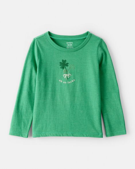 toddler girl st. patrick's day shamrock long-sleeve graphic tee - green