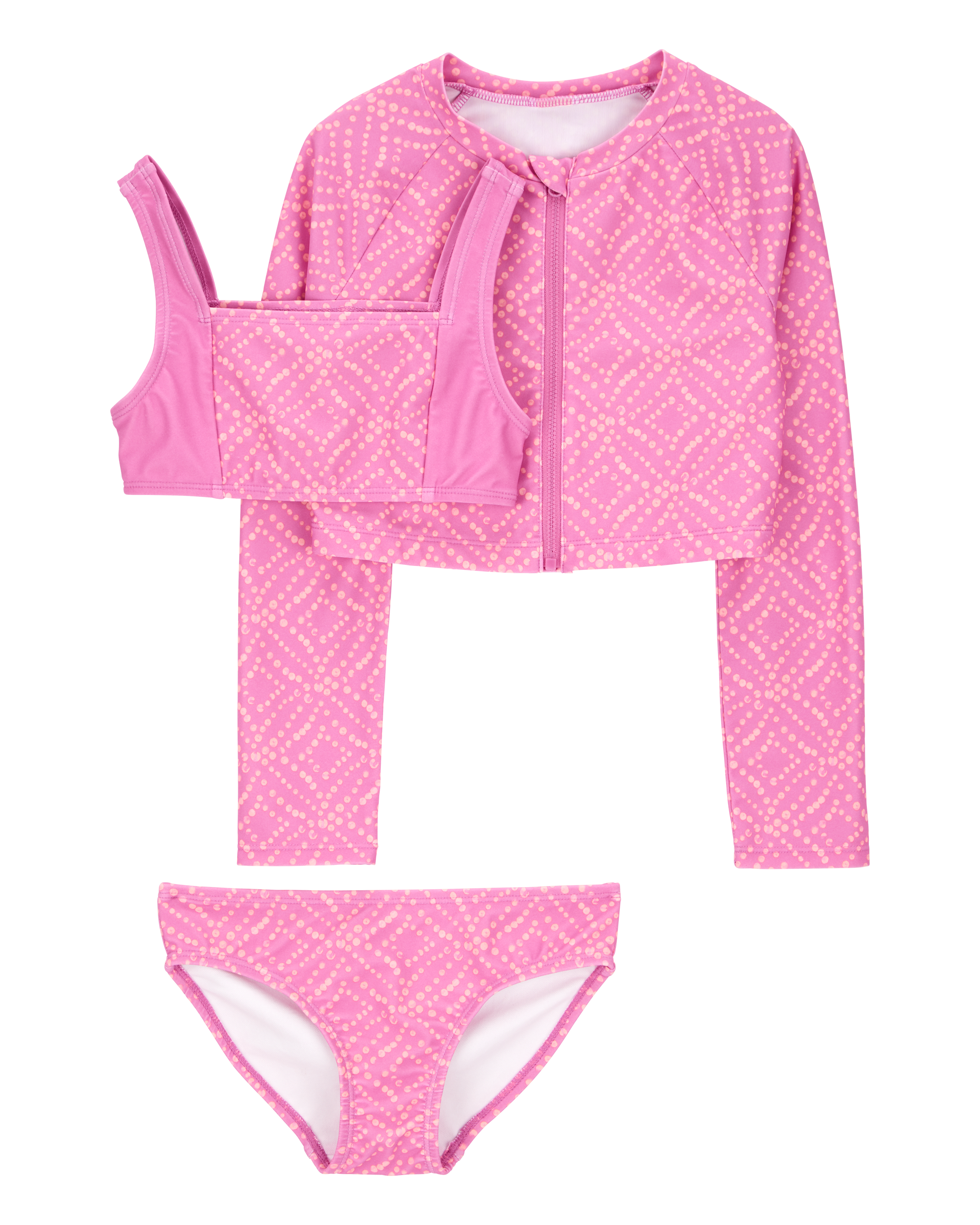 Kid 3-Piece Geometric Rashguard Swimsuit Set - Pink