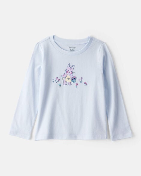 toddler girl bunny long-sleeve graphic tee - blue