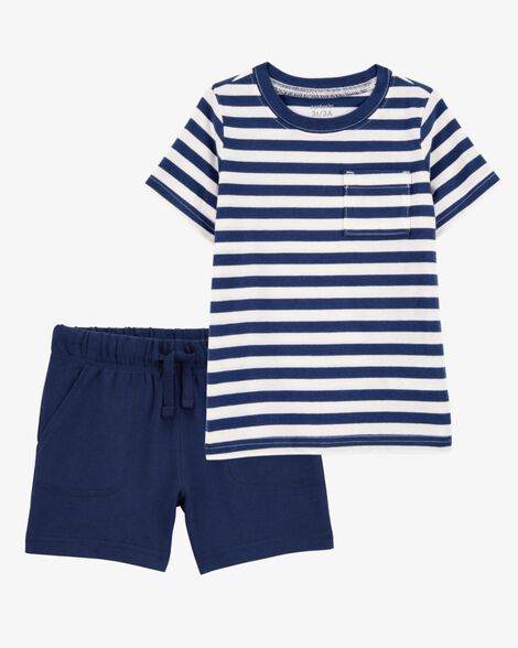  Product image 1 of Toddler 2-Piece Striped Tee & French Terry Shorts Set