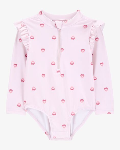  Product image 1 of Baby 1-Piece Heart-PrintLong-Sleeve Rashguard Swimsuit - Pink