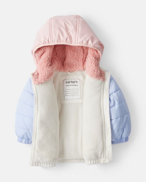 Baby Girl 2-Piece Color Block Hooded Snowsuit Jacket & Bib Set