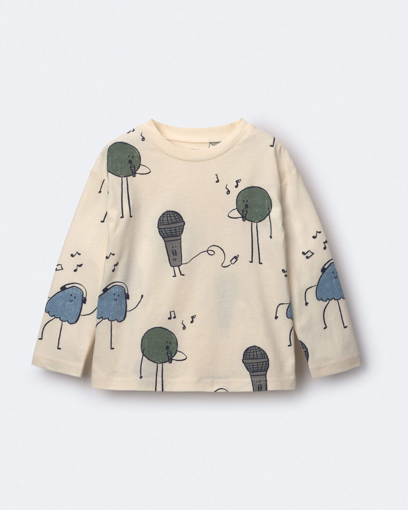 Otter Avenue Toddler Long-Sleeve Relaxed Graphic Tee in Music Squish 12M Cream