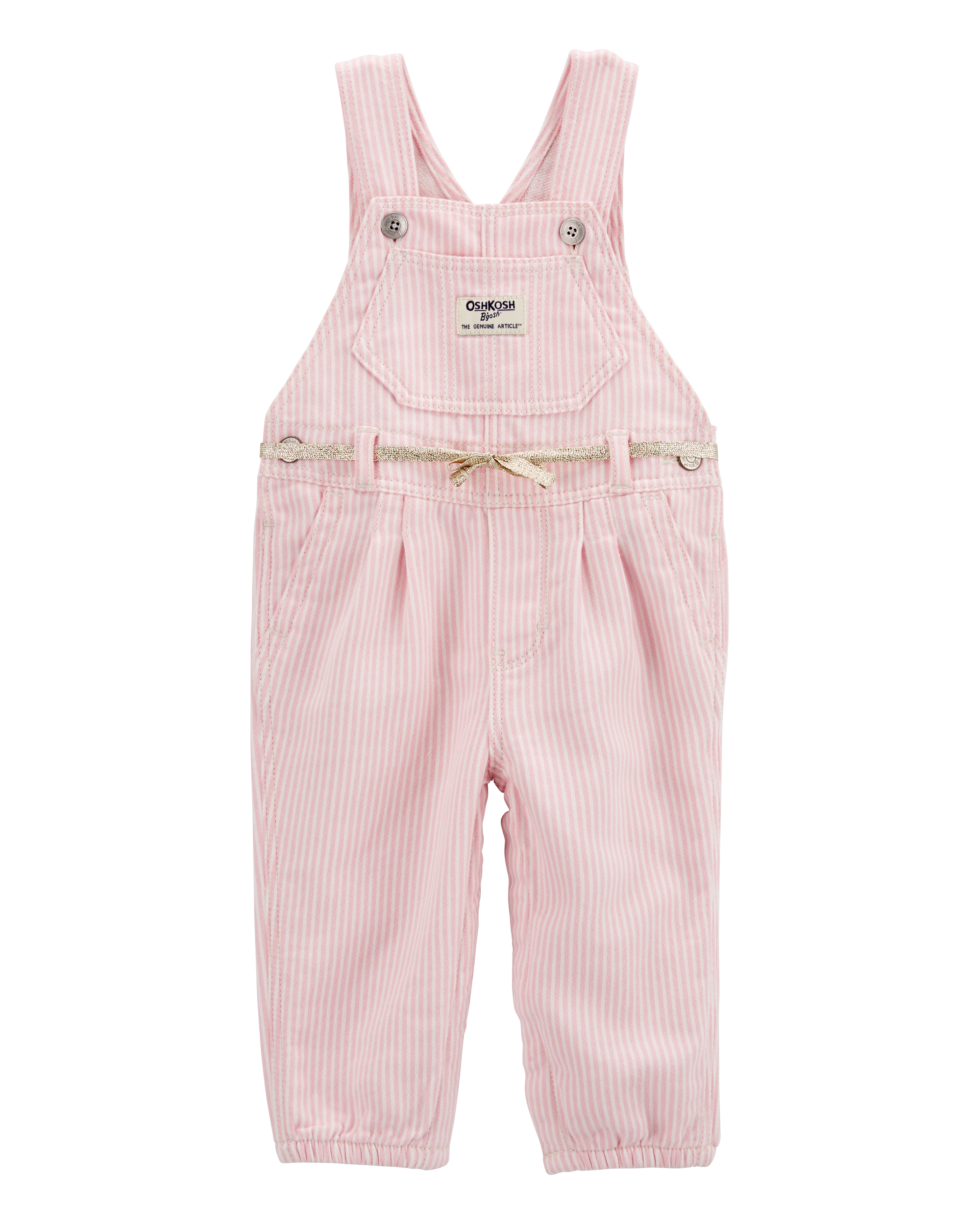 Baby Knit Denim Hickory Stripe Overalls - Pink