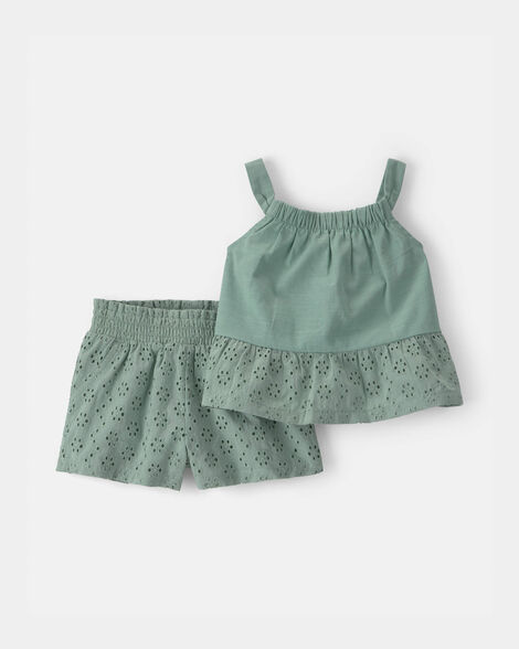 baby girl 2-piece eyelet tank top & short set - green