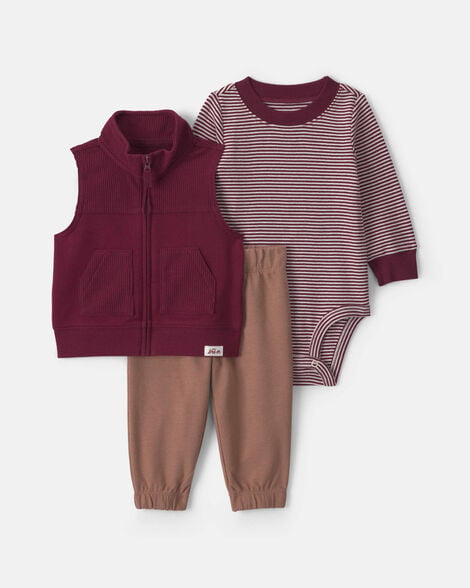 baby boy 3-piece corduroy layering set - burgundy/brown