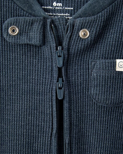 Baby Boy Solid Cotton Long-Sleeve 2-Way Zip Sleep & Play Pajamas - Navy
