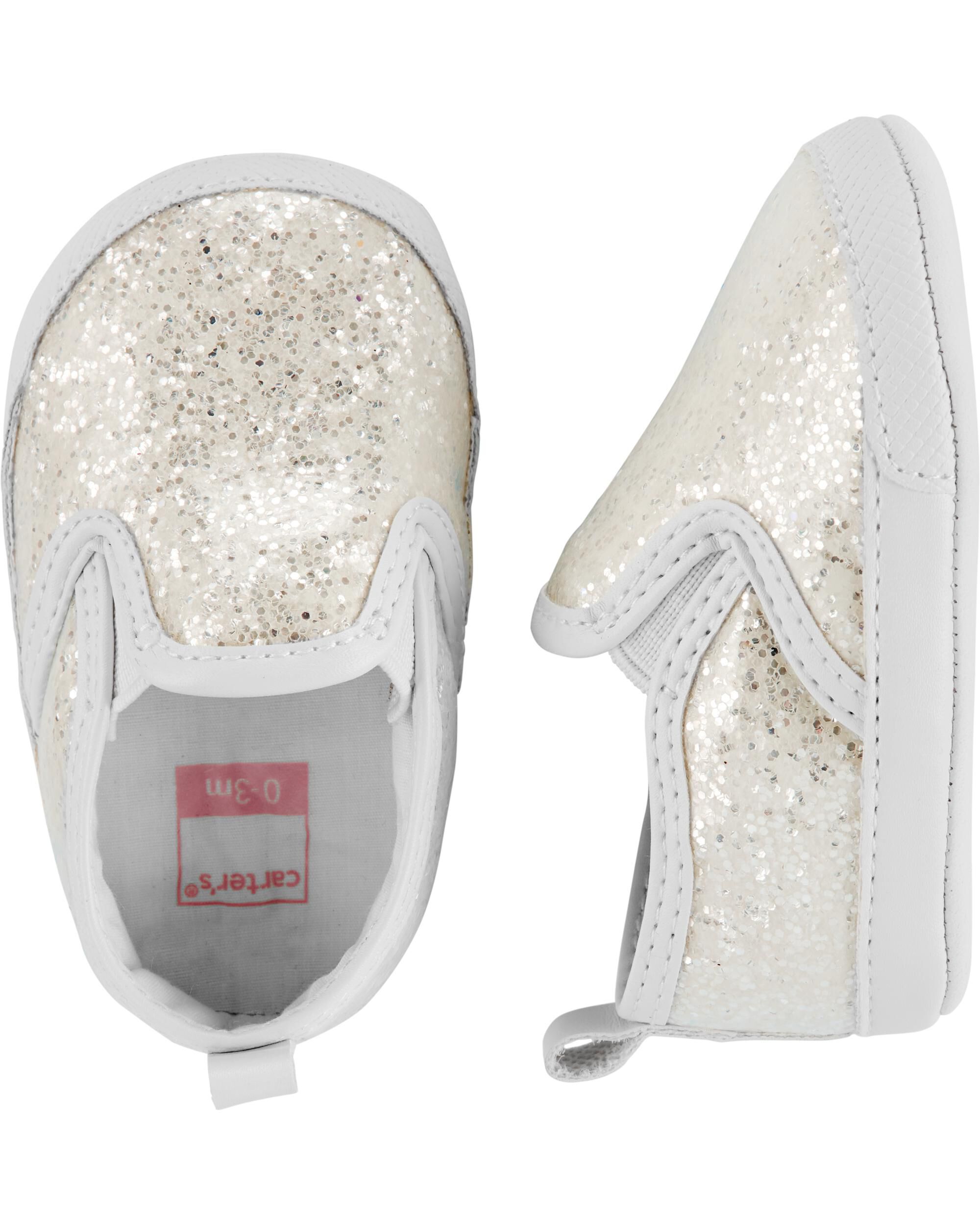 silver glitter baby shoes