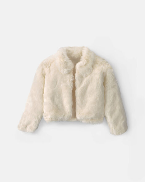 girls faux fur jacket - cream