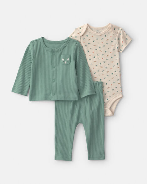 baby boy 3-piece dinosaur layering set - green
