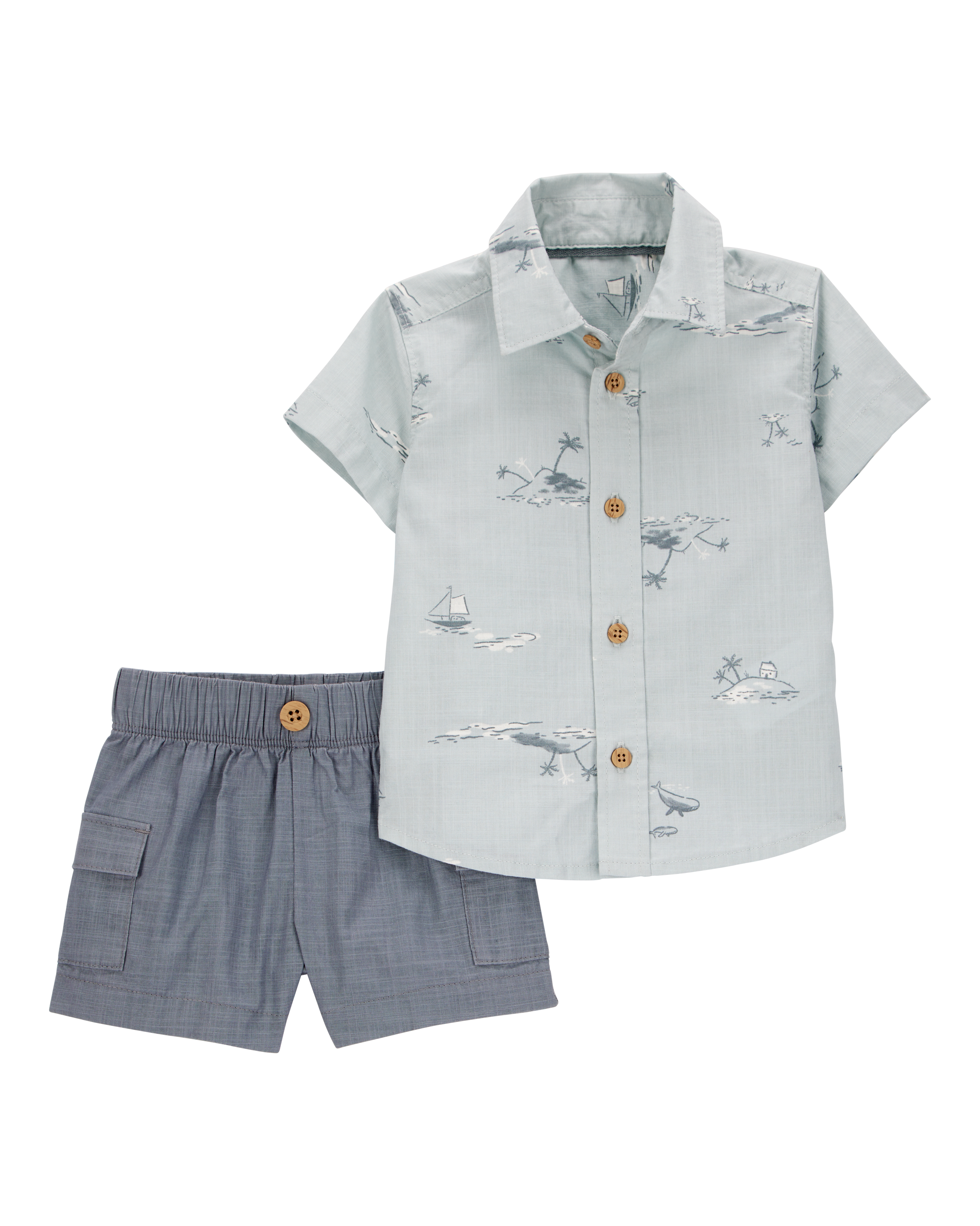 Baby 2-Piece Button-Down Shirt & Short Set - Blue