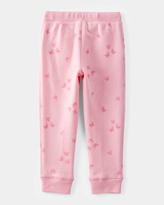 Product image 2 of Toddler Butterfly Print Fleece Drawstring Joggers - Pink