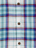 White/Blue - Toddler 2-Piece Plaid Button-Front Shirt & Canvas Pant Set, Selected