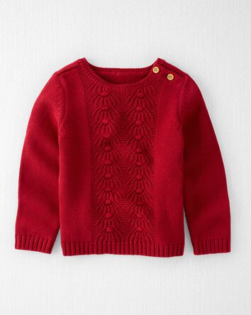 Toddler Organic Cotton Cable Knit Sweater in Red