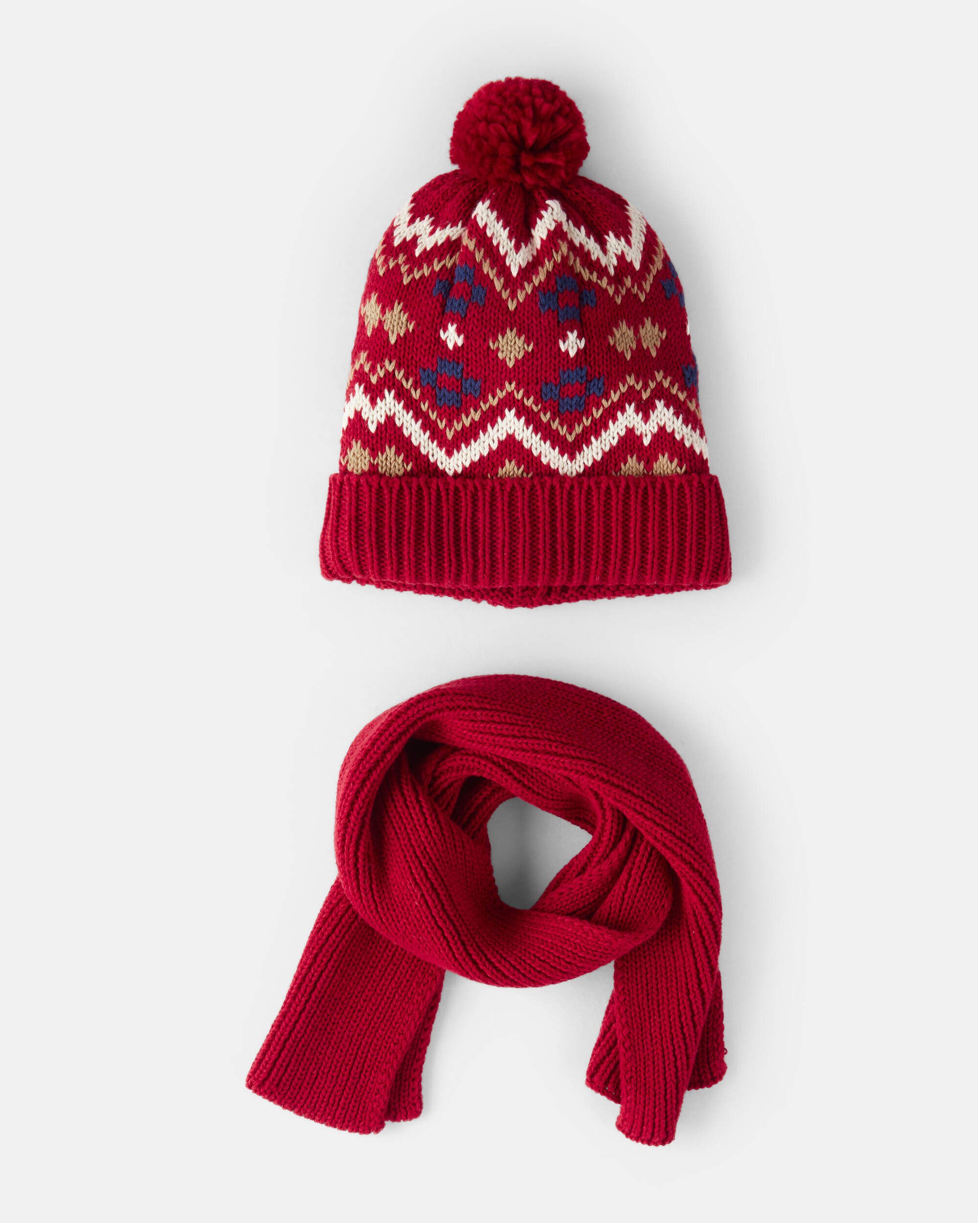 Boys 2-Piece Fair Isle Winter Hat & Scarf - Red