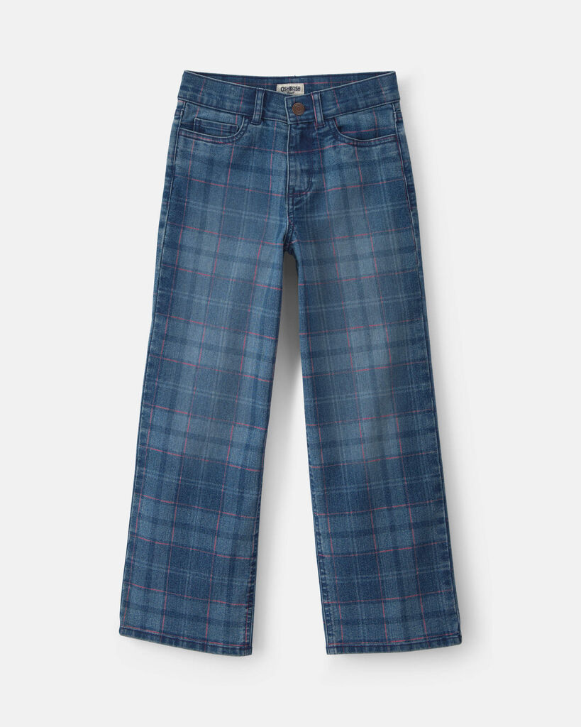 OshKosh B'gosh Girls Plaid Denim Wide-Leg Jeans - Medium Wash 10 Medium Wash