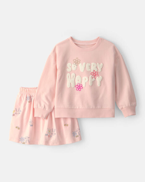 toddler girl 2-piece easter 'so very hoppy' french terry top & skort set - pink