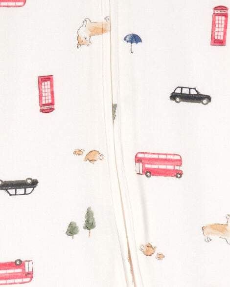  Product image 4 of Baby London Print 2-Way Zip PurelySoft Sleep & Play Pajamas - Ivory