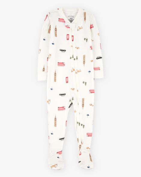  Product image 1 of Baby London Print PurelySoft Footie 1-Piece Pajamas - Ivory