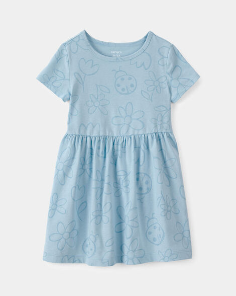 toddler girl floral ladybug short-sleeve dress - blue