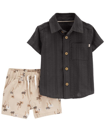 Baby 2-Piece Button-Front Shirt & Palm Tree Short Set