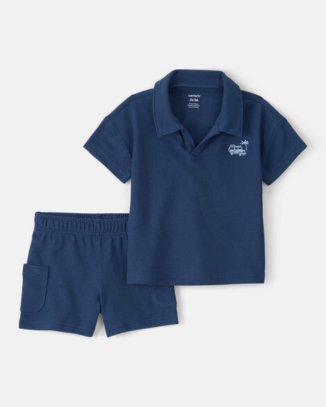 toddler boy 2-piece car top & short set - blue