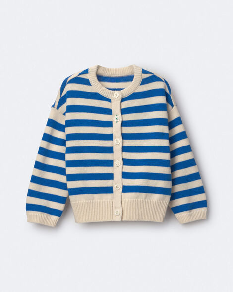 Toddler Girl Button-Down Cardigan in Stripes - Royal Blue/Cream