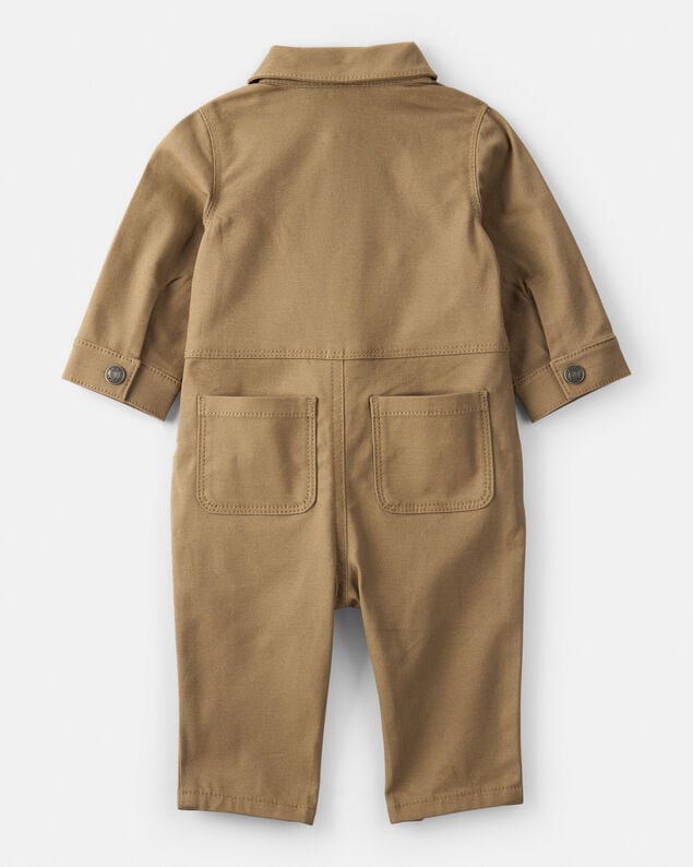 Product image 2 of Baby Boy Canvas Long-Sleeve Jumpsuit - Brown