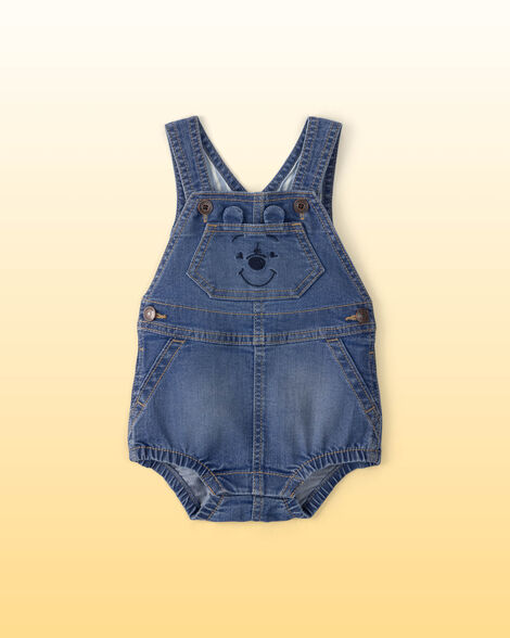 Baby Disney© Winnie the Pooh Embroidered Stretch Denim Bubble Romper - Medium Wash