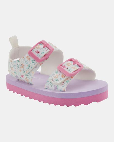 toddler casual floral sandals - pink/white