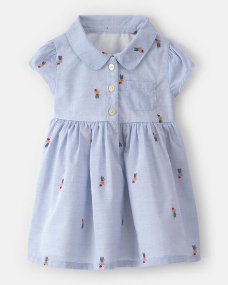 Baby Girl Bear-Print Cotton Short-Sleeve Dress - Blue