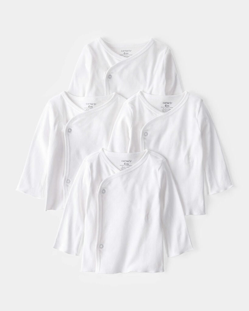 Carter's Baby Boys or Baby Girls Side Snap Cotton T Shirts, Pack of 4 - White