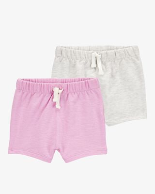 Product image 1 of Baby 2-Pack Pull-On Slub Jersey Shorts - Pink/Grey