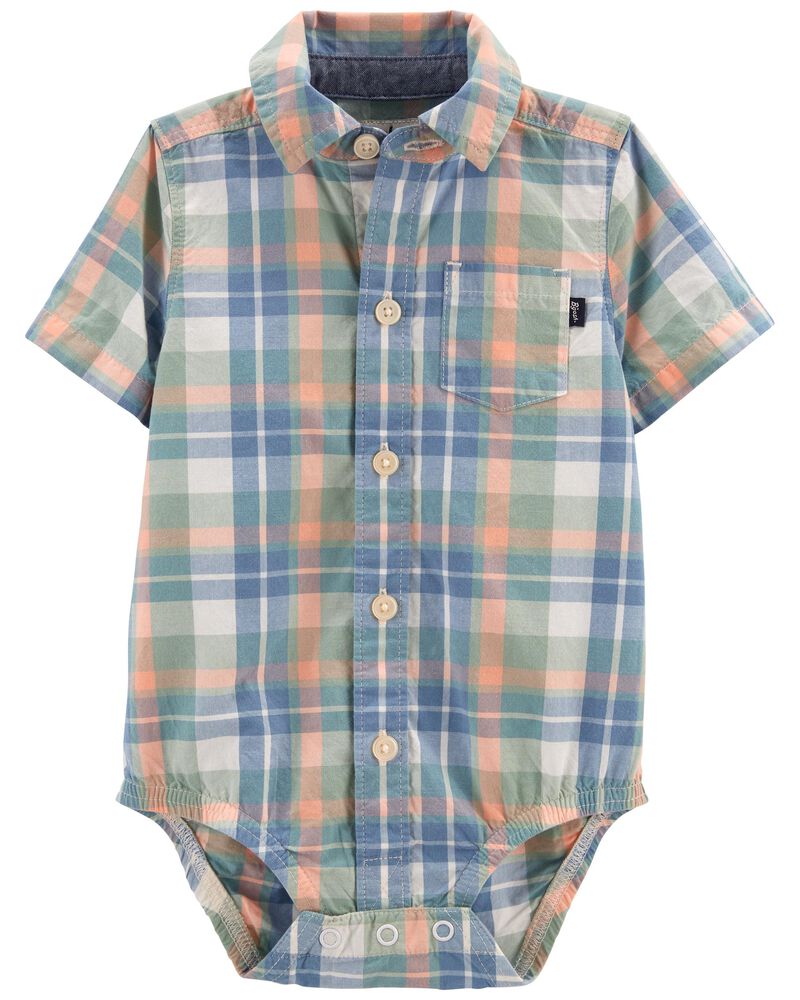 Multi Baby Plaid ButtonFront Bodysuit