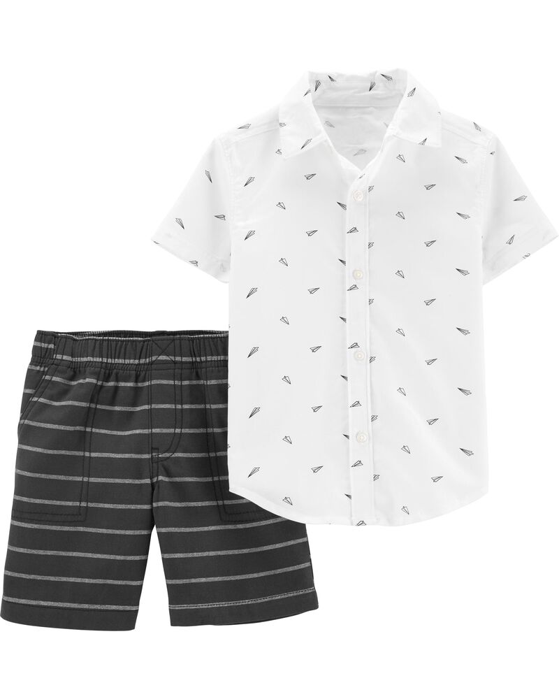 Carters Biys 4 Piece Airplane Pajama Short Set 2 T-Shirts 2 Shorts Size 12 M