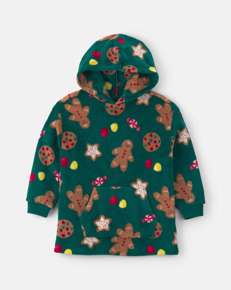 kids christmas gingerbread fleece pajama hoodie - green