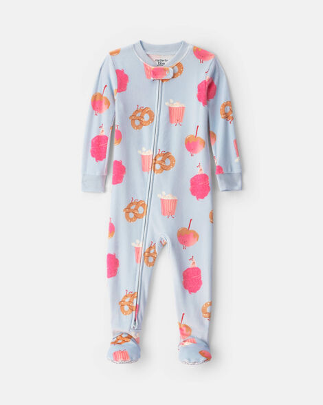 toddler girl 1-piece festival treats dreamplush snug fit footed pajama - blue