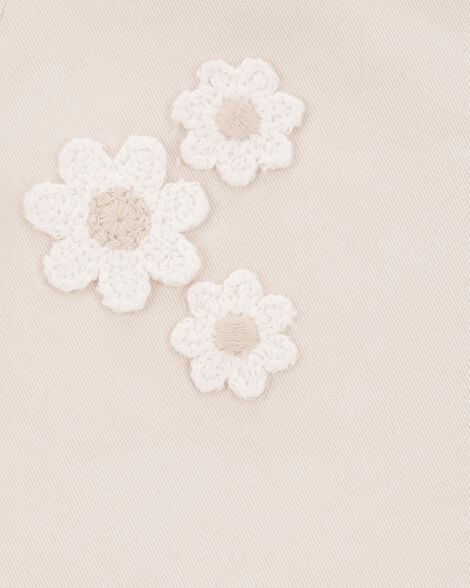  Product image 3 of Toddler Twill Floral Embroidered Shortalls - Ivory