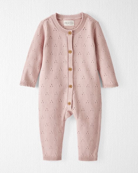 Baby Girl Organic Cotton Sweater Knit Pointelle Jumpsuit - Pink
