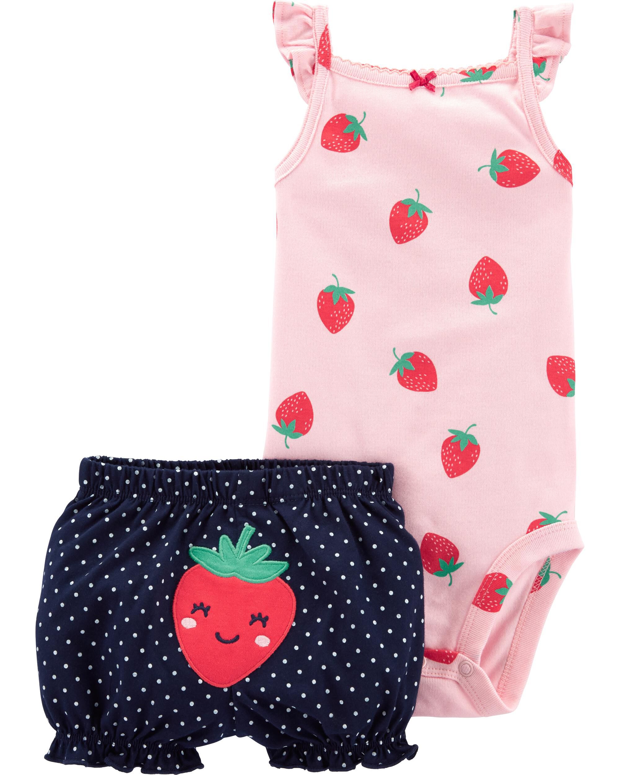 2-Piece Strawberry Bodysuit \u0026 Short Set 