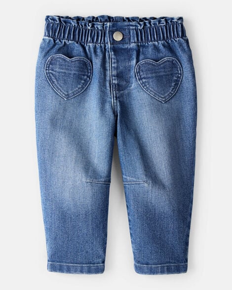 baby girl heart pocket barrel jeans - blue