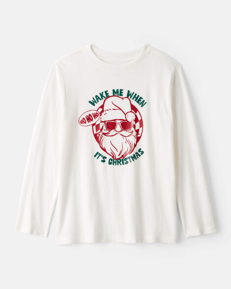 Boys Christmas Santa Graphic Tee - White