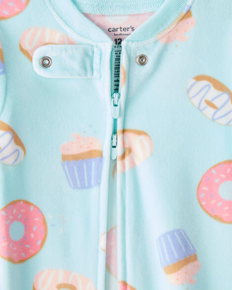 Product image 2 of Toddler Girl Donuts Print Velour Long-Sleeve Snug Fit 1-Piece Pajamas - Blue