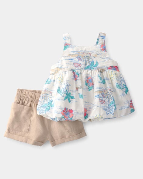 baby girl 2-piece tropical beach sleeveless top & short set