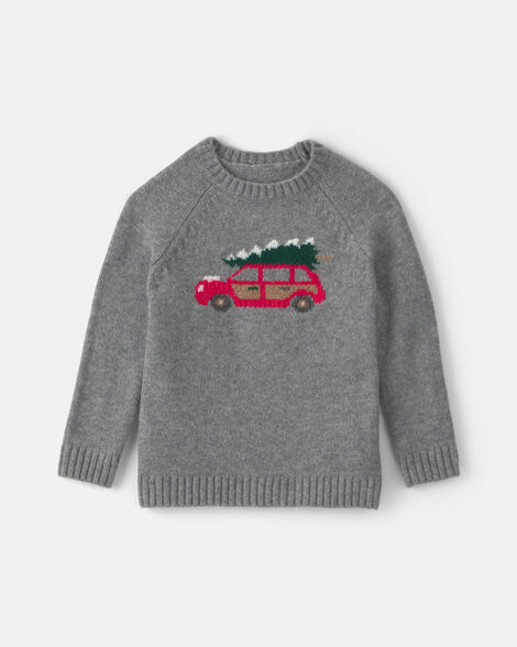 toddler christmas car sweater - grey