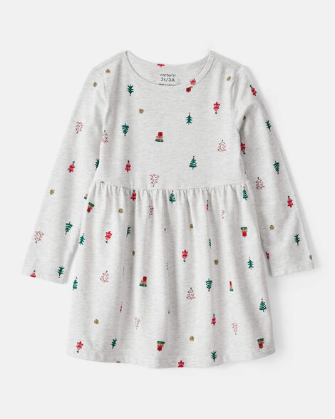 toddler girl christmas tree print long-sleeve dress