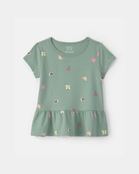 toddler girl butterfly relaxed peplum top - green