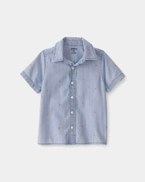 Toddler Boy Easter Carrot Chambray Short-Sleeve Button-Down Shirt - Light Wash