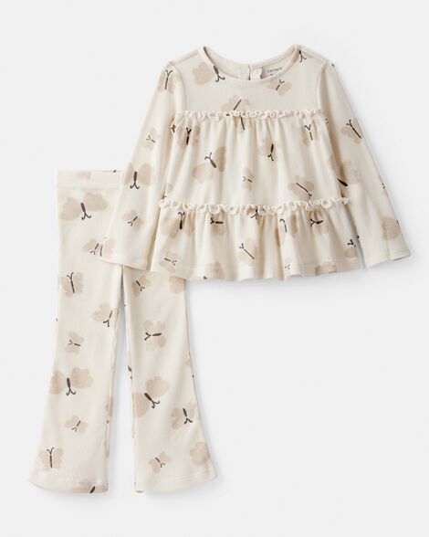 toddler girl butterfly top & pant set - cream