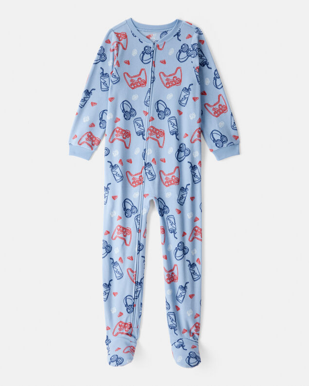 Product image 1 of Boys Video Games Print Fleece Long-Sleeve Zip-Up 1-Piece Pajamas - Blue